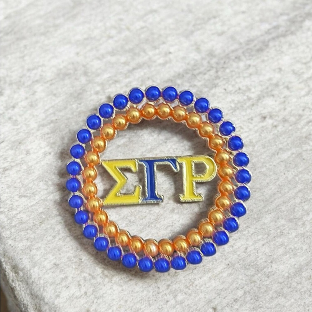 Sigma Gamma Rho Blue and Gold Beaded Pin Brooch